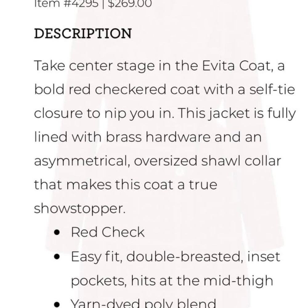 CAbi Red Checkered Evita Coat - Picture 6 of 6
